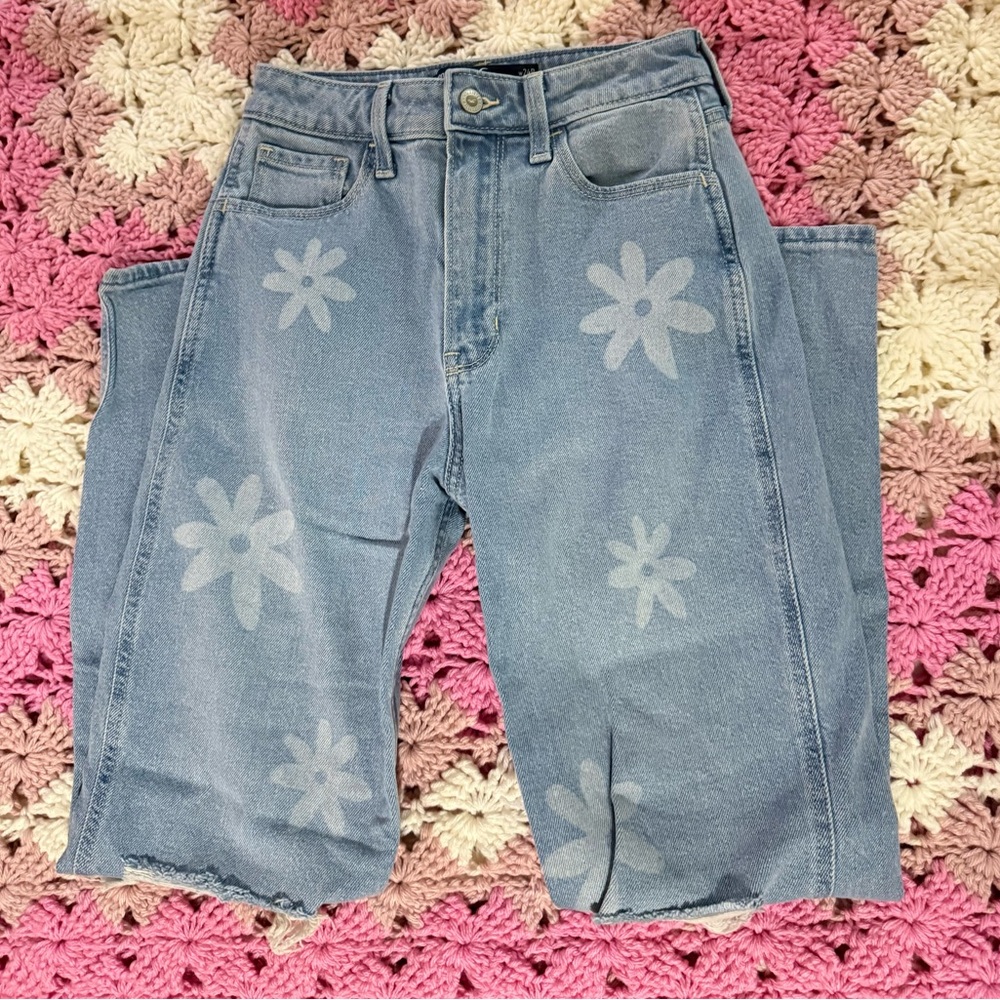 Hollister Light Blue Floral Bleached Jeans
